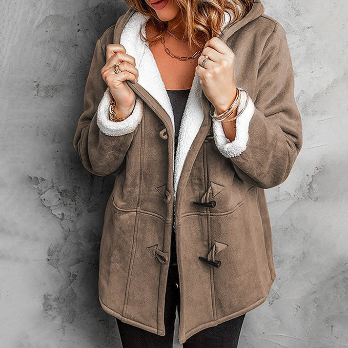 Manteau femme en suède synthétique à capuche doublé chaud