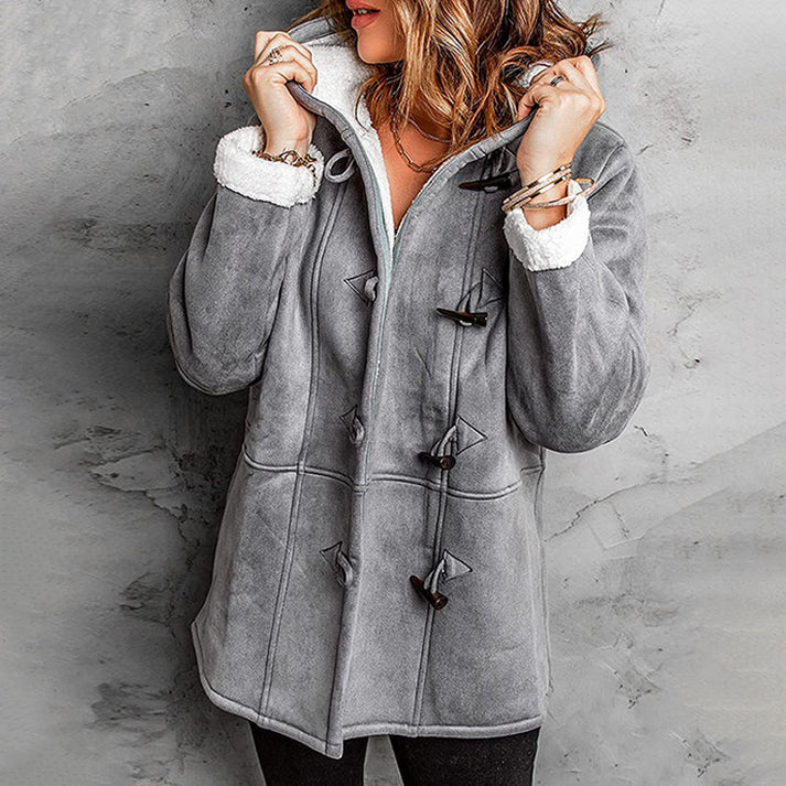 Manteau femme en suède synthétique à capuche doublé chaud