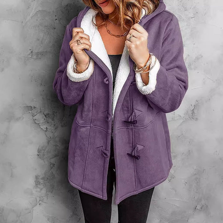 Manteau femme en suède synthétique à capuche doublé chaud