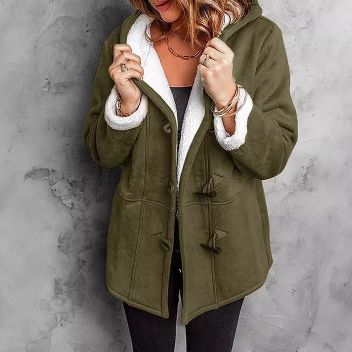 Manteau femme en suède synthétique à capuche doublé chaud