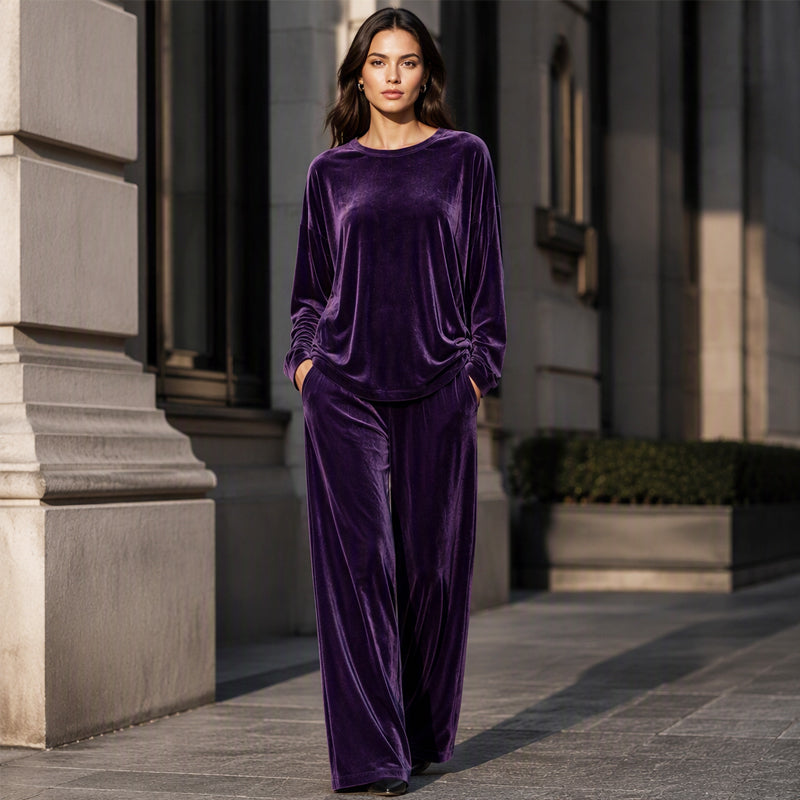 Ensemble en velours femme avec haut ample et pantalon large