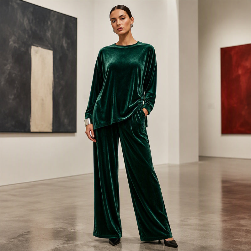Ensemble en velours femme avec haut ample et pantalon large