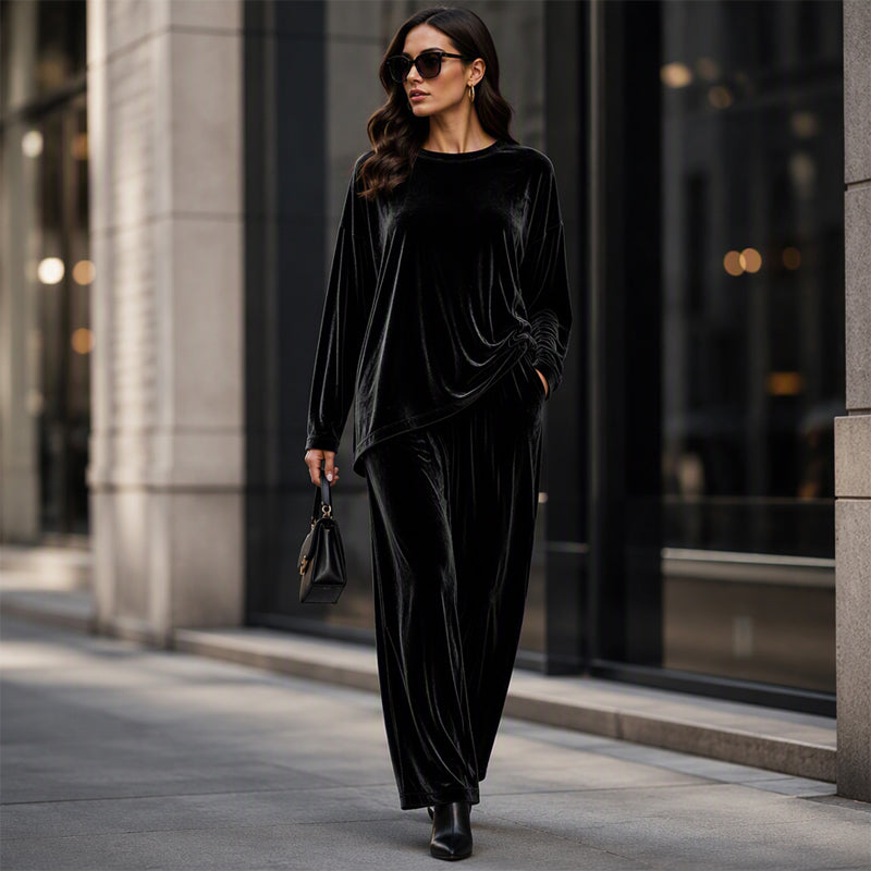 Ensemble en velours femme avec haut ample et pantalon large