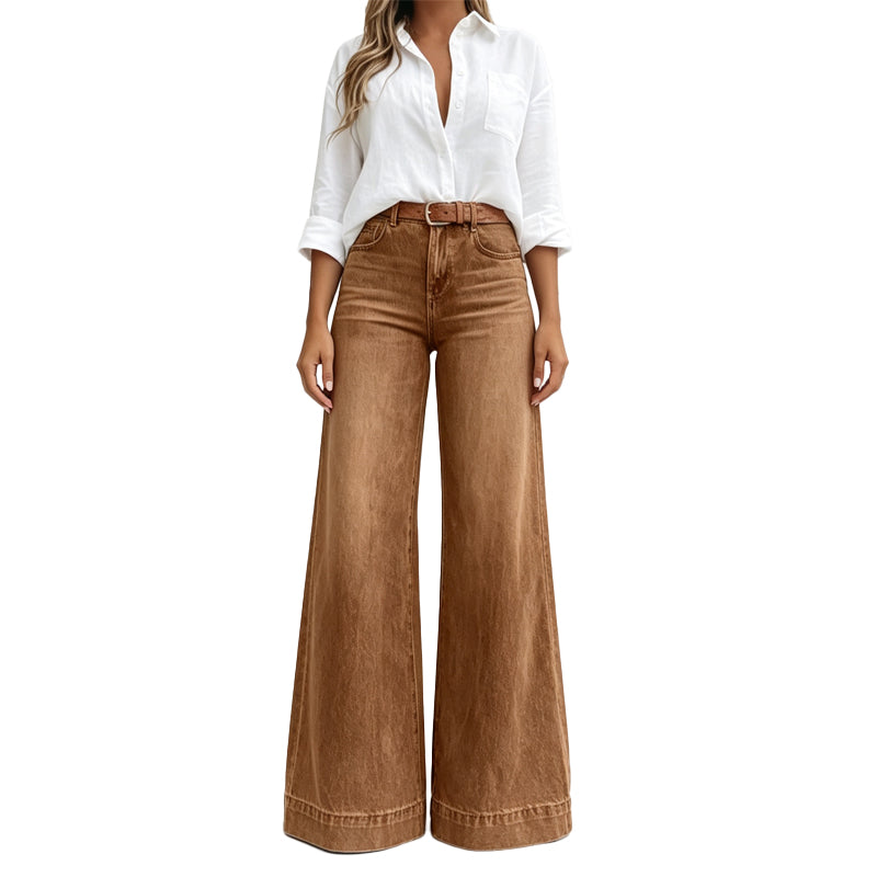 Jean femme taille haute à jambes larges