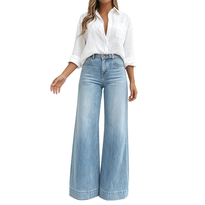 Jean femme taille haute à jambes larges