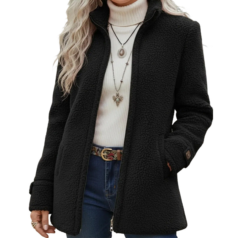 Veste sherpa femme zippée à col montant