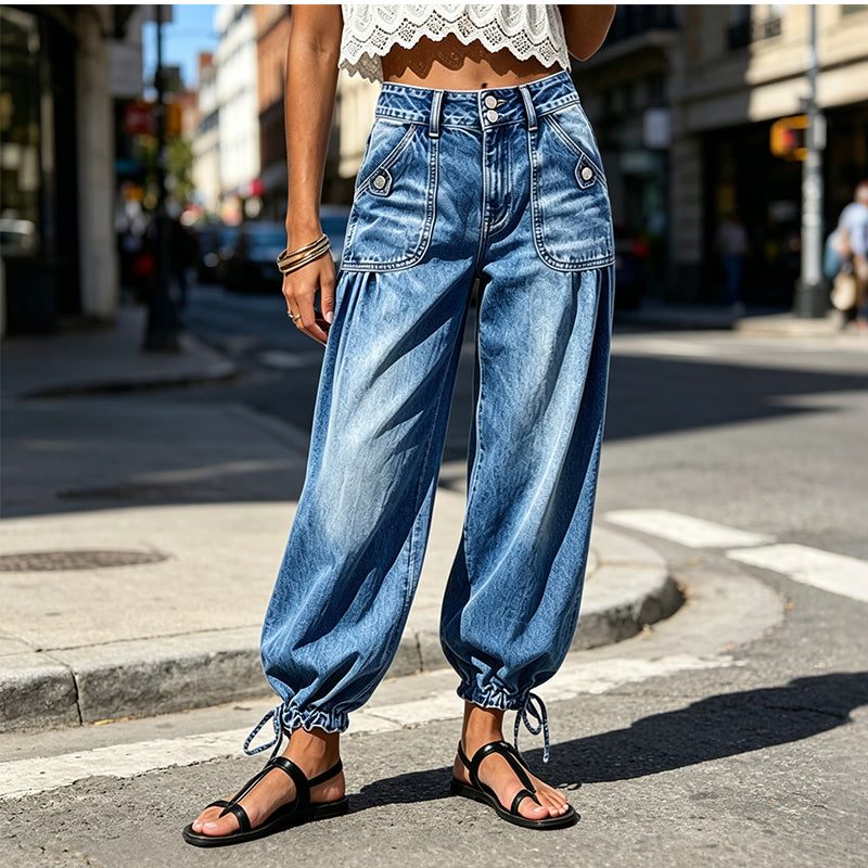 Jean barrel femme taille haute à ourlets ajustables