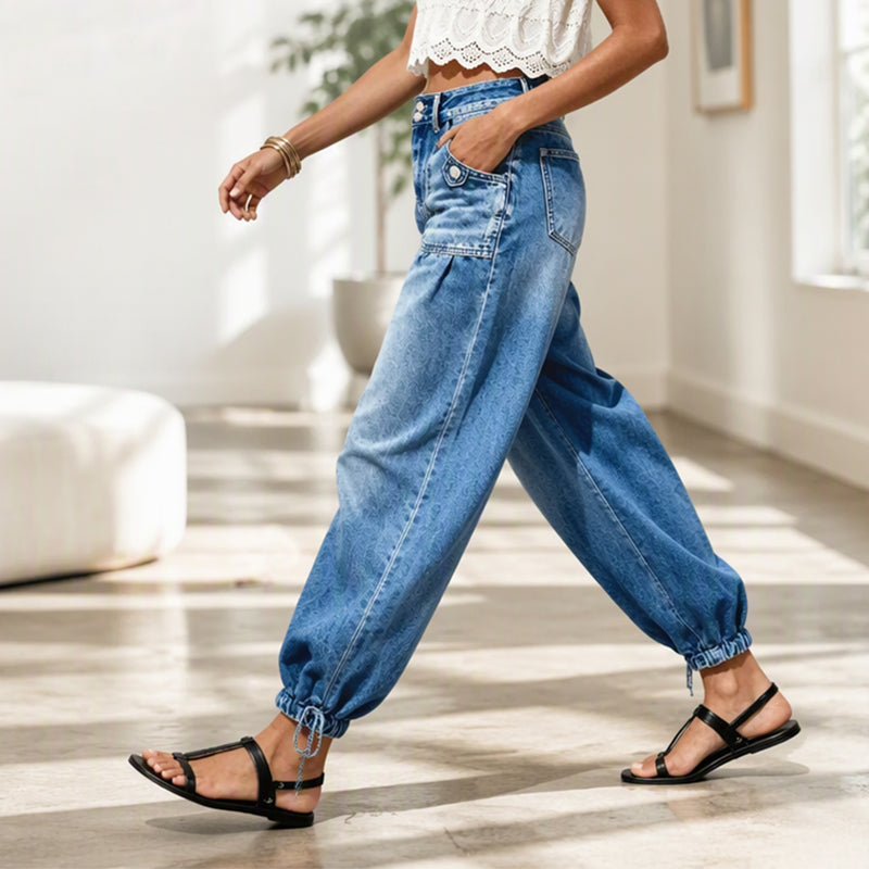 Jean barrel femme taille haute à ourlets ajustables