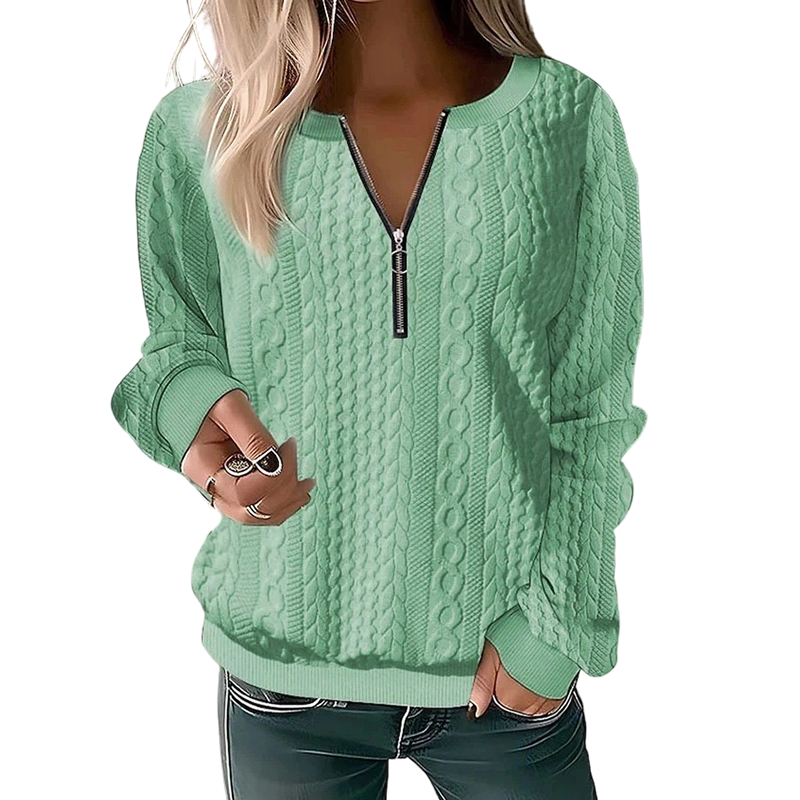 Sweat femme en maille torsadée avec col demi-zip