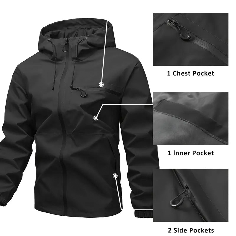 Veste imperméable homme à capuche avec poches multiples