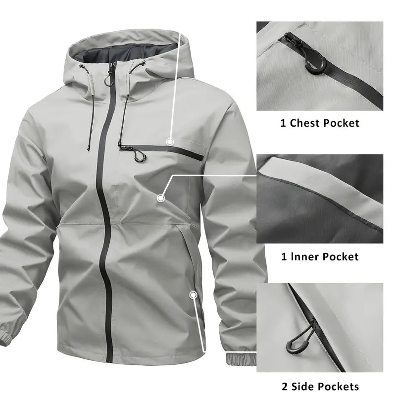 Veste imperméable homme à capuche avec poches multiples