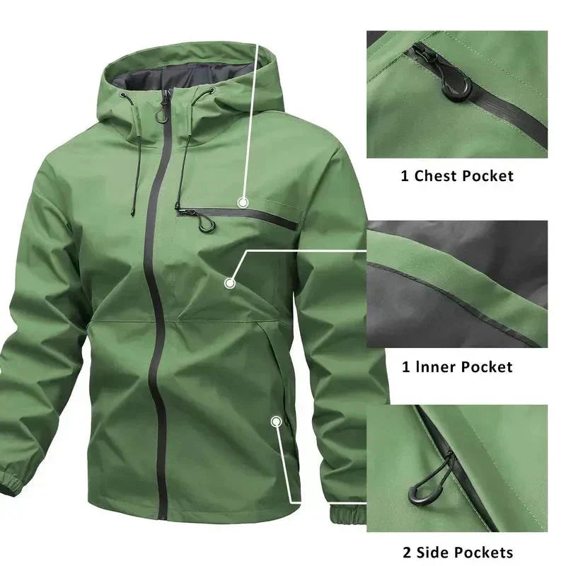 Veste imperméable homme à capuche avec poches multiples