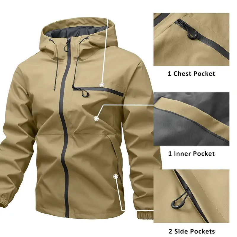 Veste imperméable homme à capuche avec poches multiples