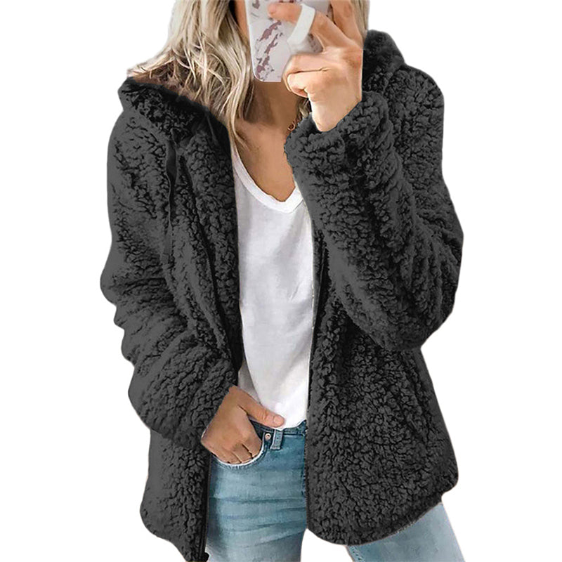 Veste polaire femme à capuche zippée en peluche douce