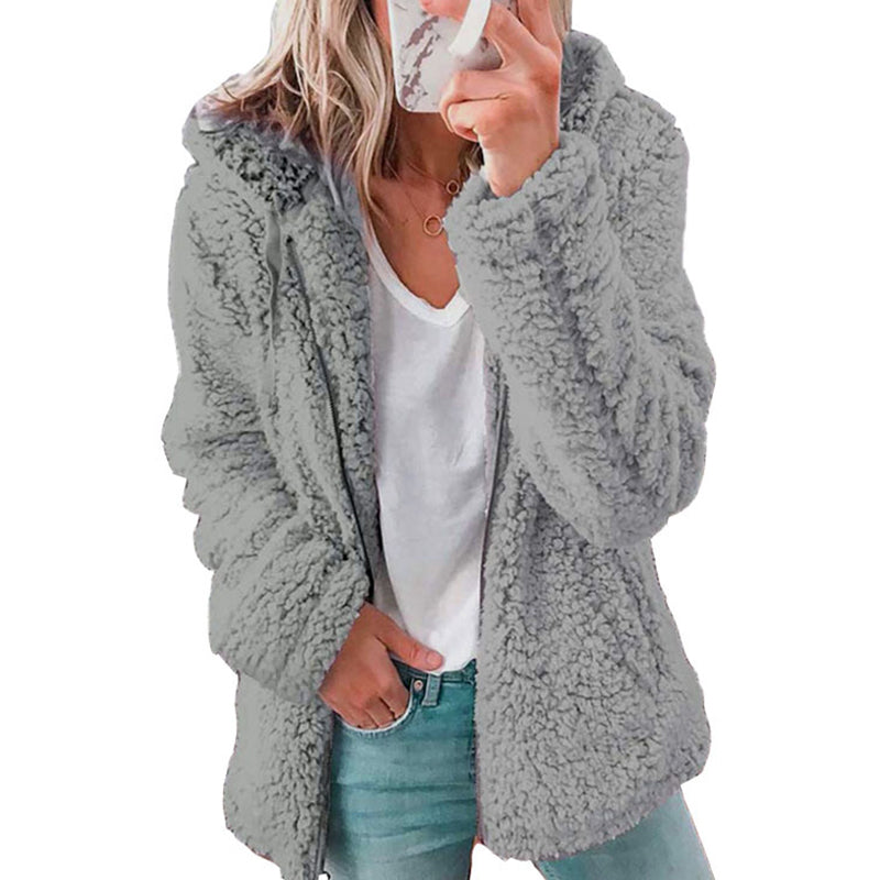 Veste polaire femme à capuche zippée en peluche douce
