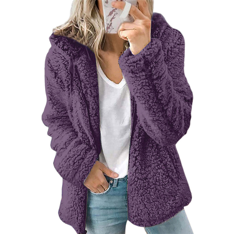 Veste polaire femme à capuche zippée en peluche douce