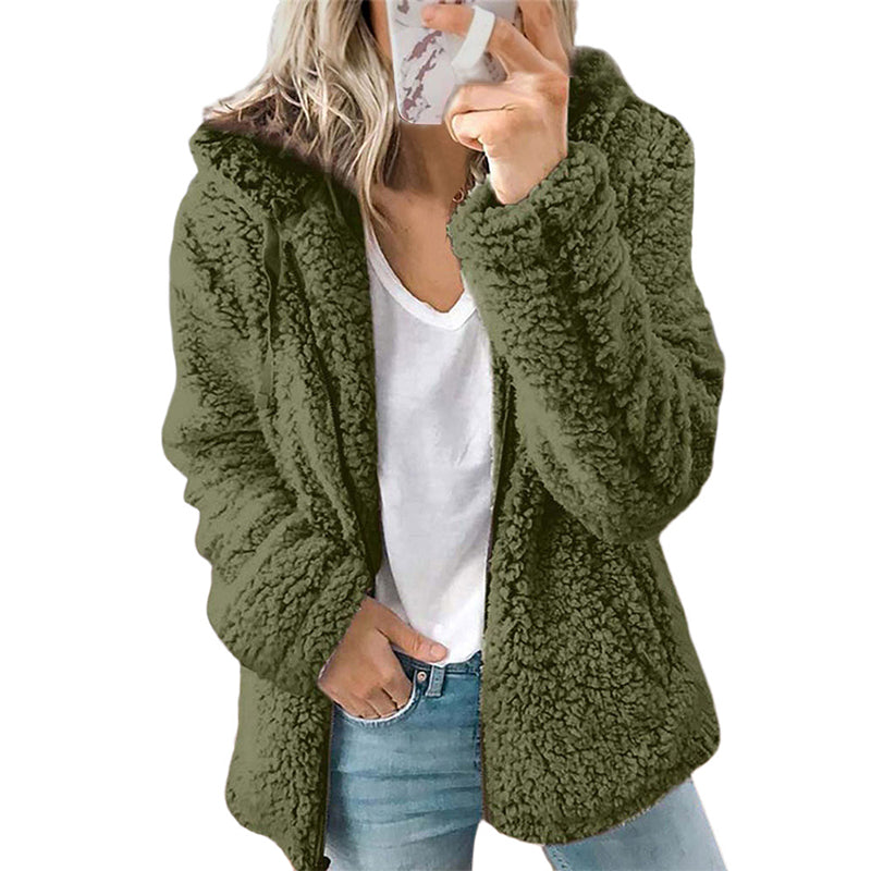 Veste polaire femme à capuche zippée en peluche douce