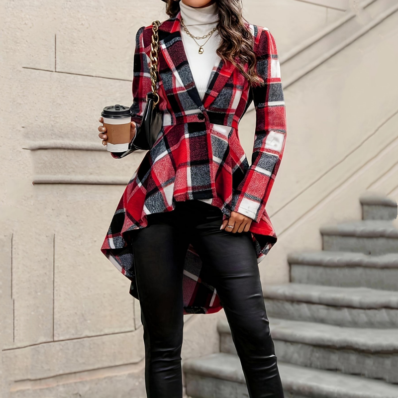 Veste peplum femme à carreaux avec ourlet asymétrique
