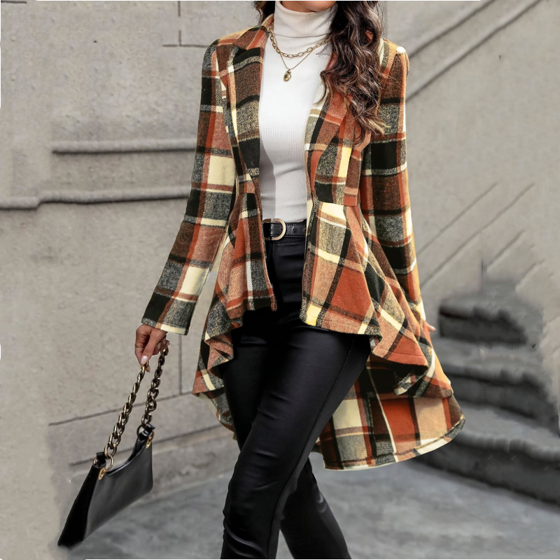 Veste peplum femme à carreaux avec ourlet asymétrique