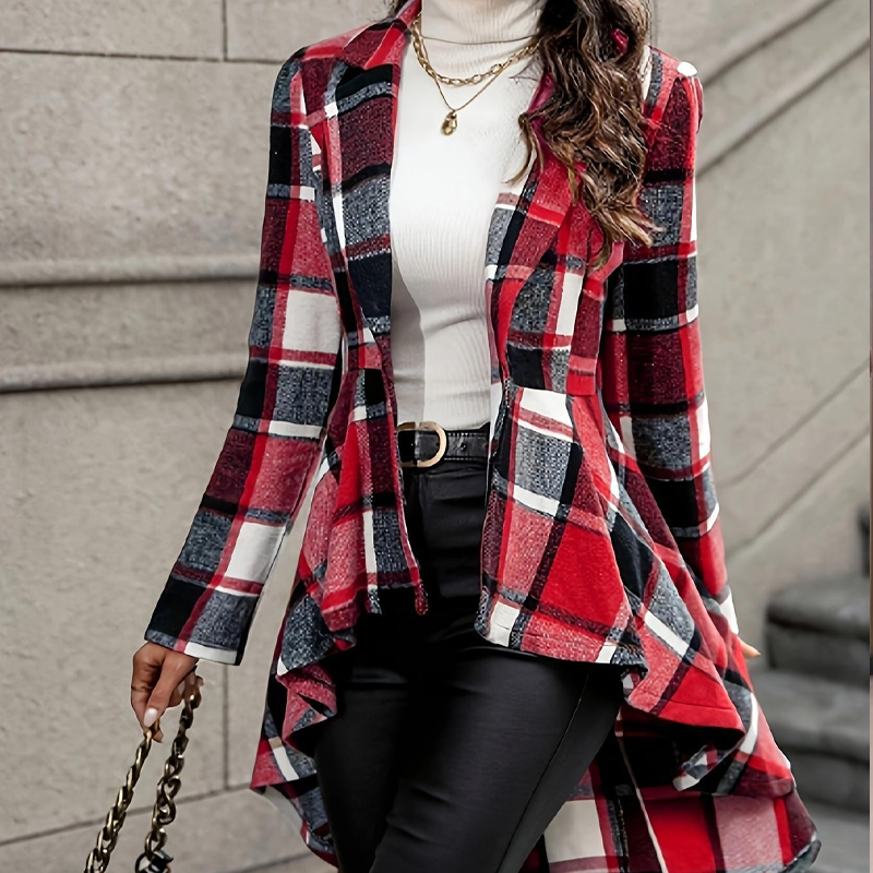 Veste peplum femme à carreaux avec ourlet asymétrique