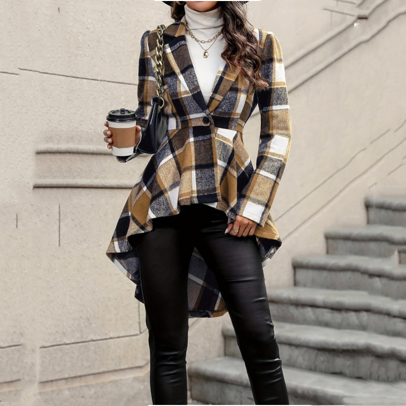 Veste peplum femme à carreaux avec ourlet asymétrique