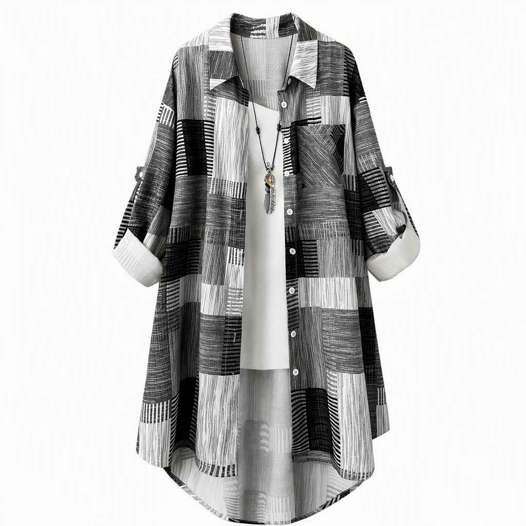 Chemise femme patchwork à carreaux coupe ample