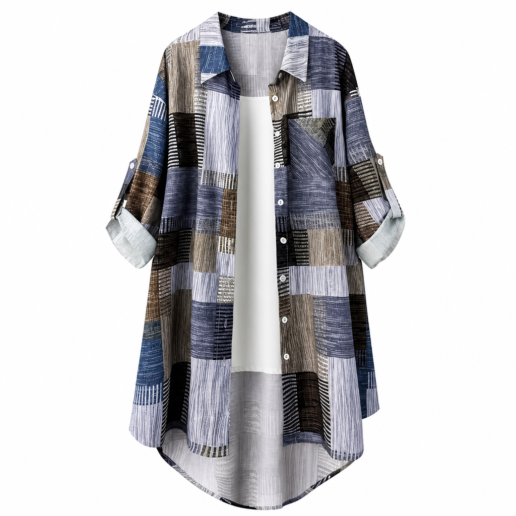 Chemise femme patchwork à carreaux coupe ample