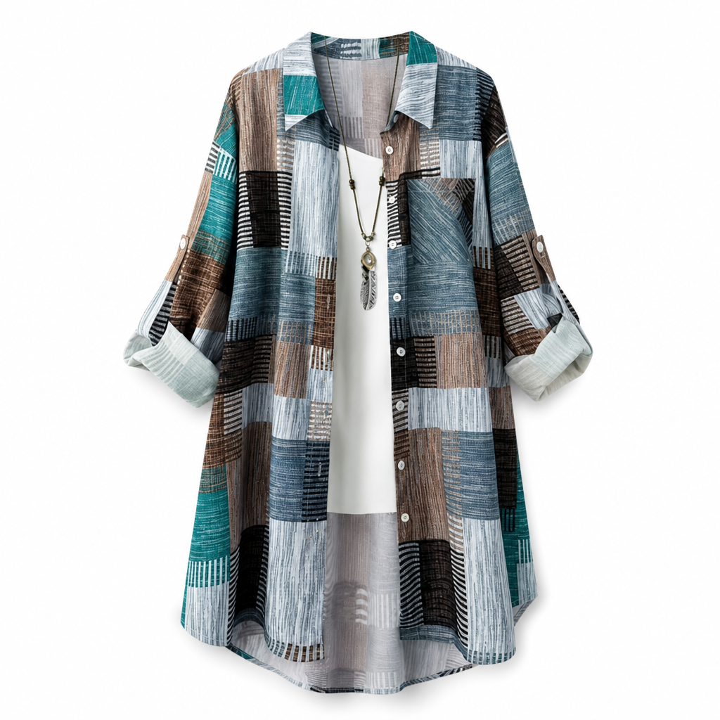Chemise femme patchwork à carreaux coupe ample