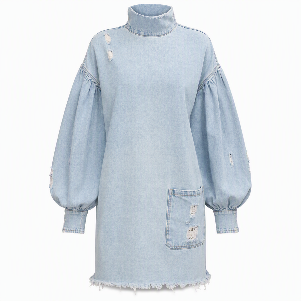 Robe mini femme oversize en denim effet usé