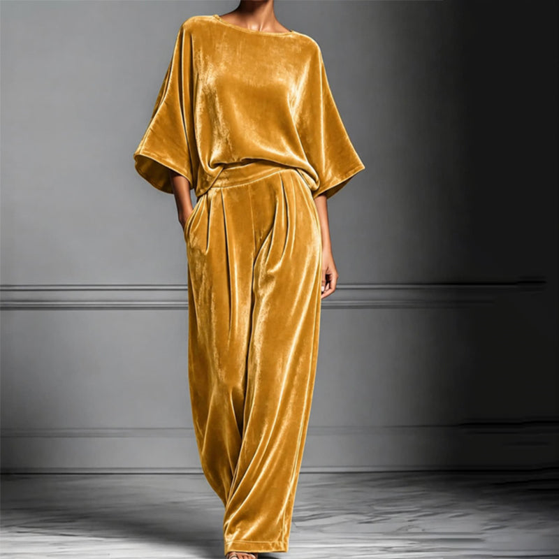 Ensemble en velours femme avec haut ample et pantalon large