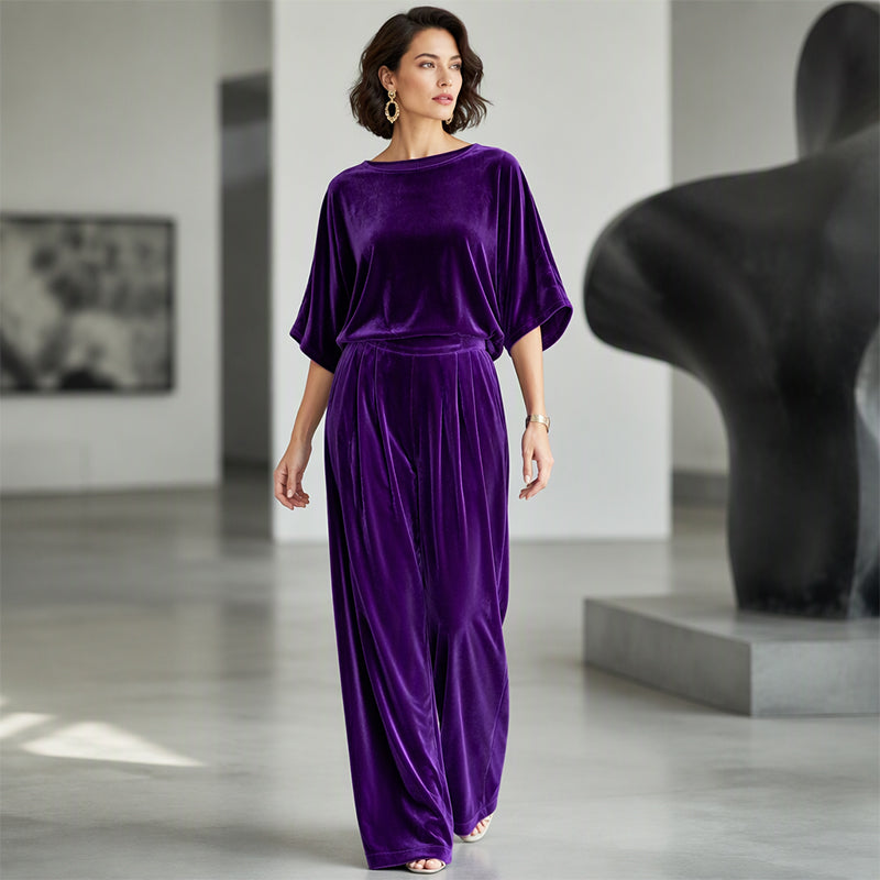 Ensemble en velours femme avec haut ample et pantalon large
