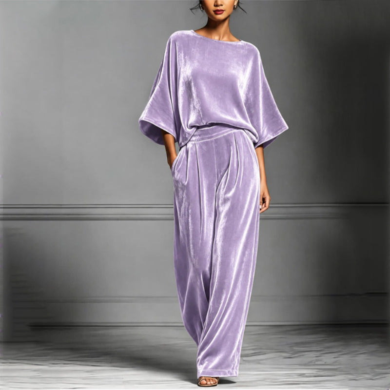 Ensemble en velours femme avec haut ample et pantalon large