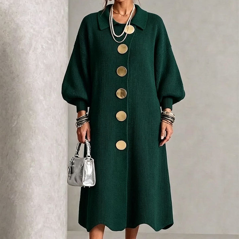 Robe longue femme en maille côtelée boutonnée