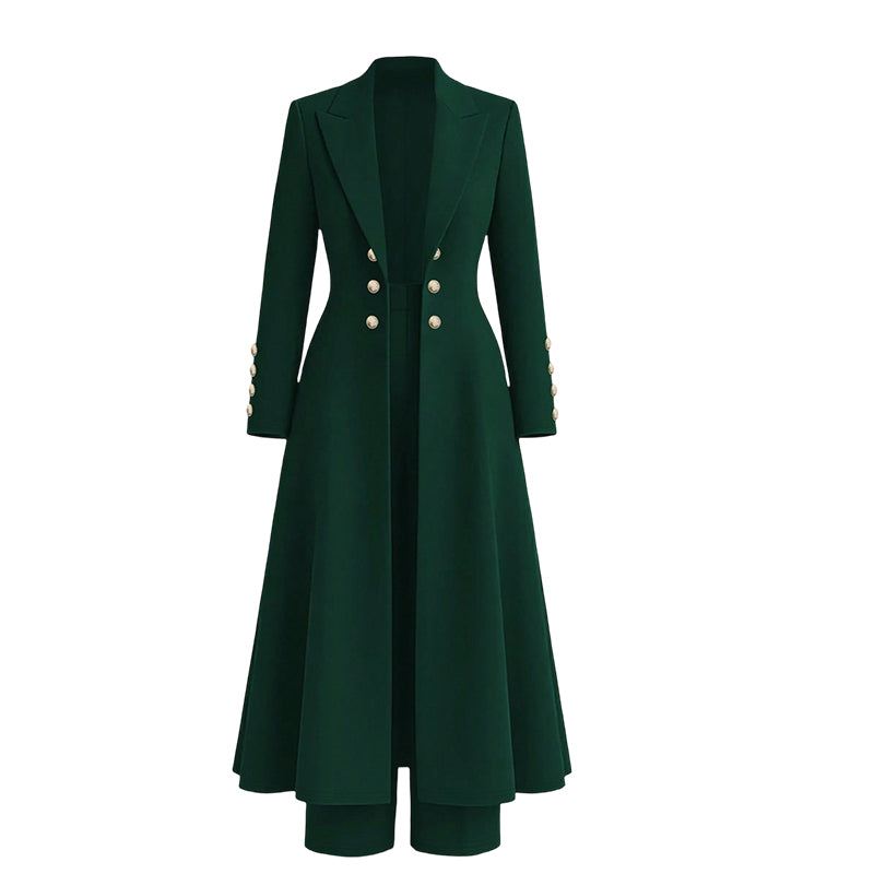 Ensemble tailleur femme avec manteau long et pantalon droit