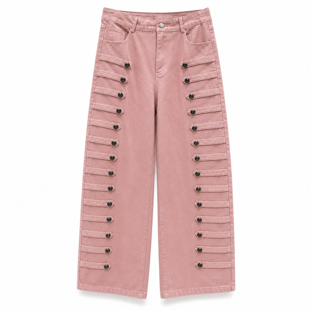 Jean ballon femme taille haute à boutons latéraux style rétro