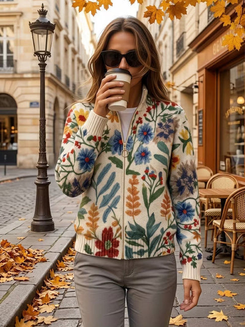 Cardigan femme zippé à imprimé floral