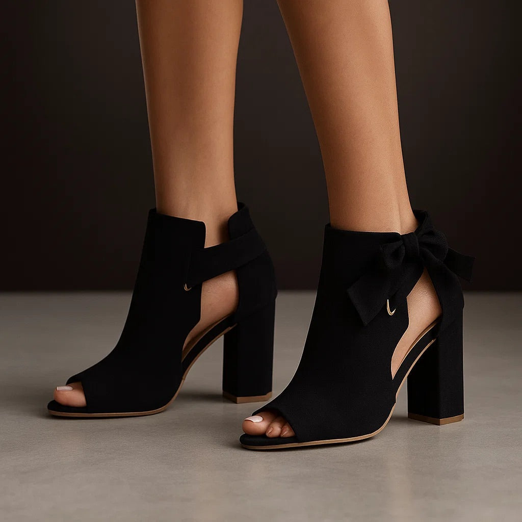 Sandales femme à talons carrés avec nœud élégant et bout ouvert