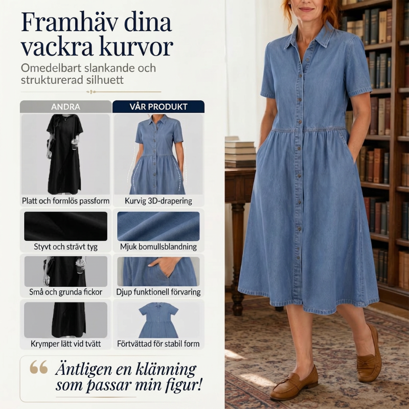 Robe chemise femme effet jean à boutons et coupe A-line