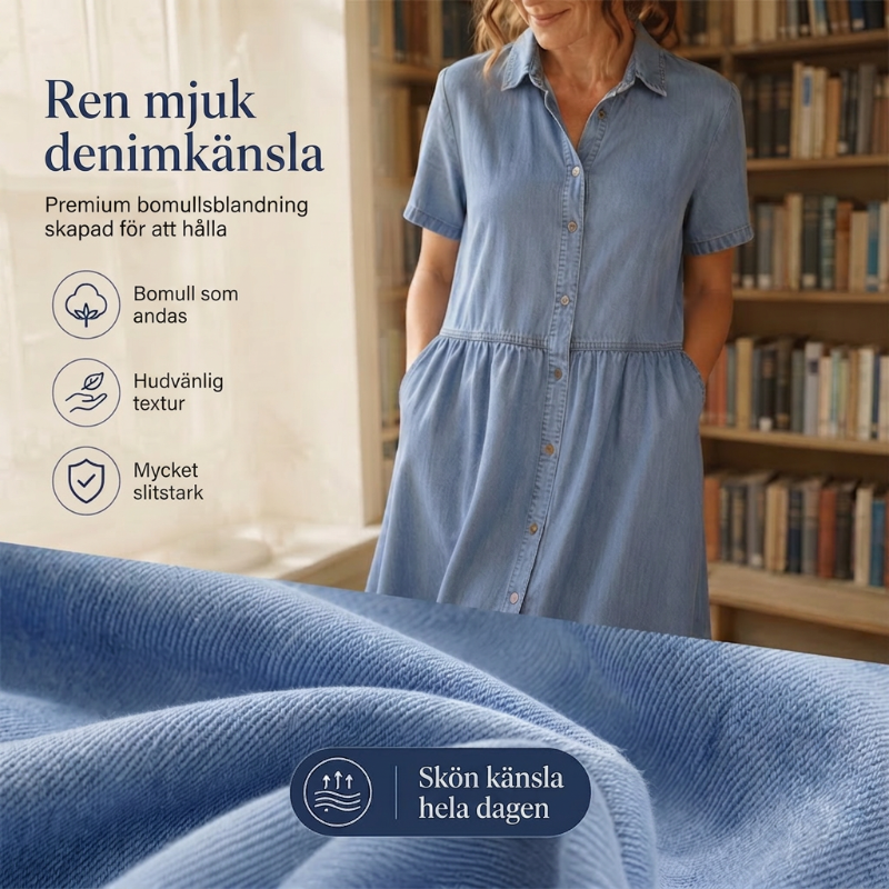 Robe chemise femme effet jean à boutons et coupe A-line