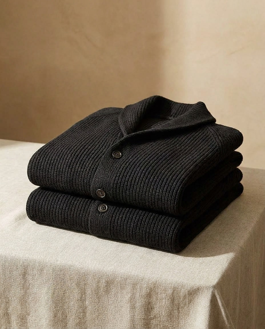 Cardigan homme en maille côtelée à col châle et boutons
