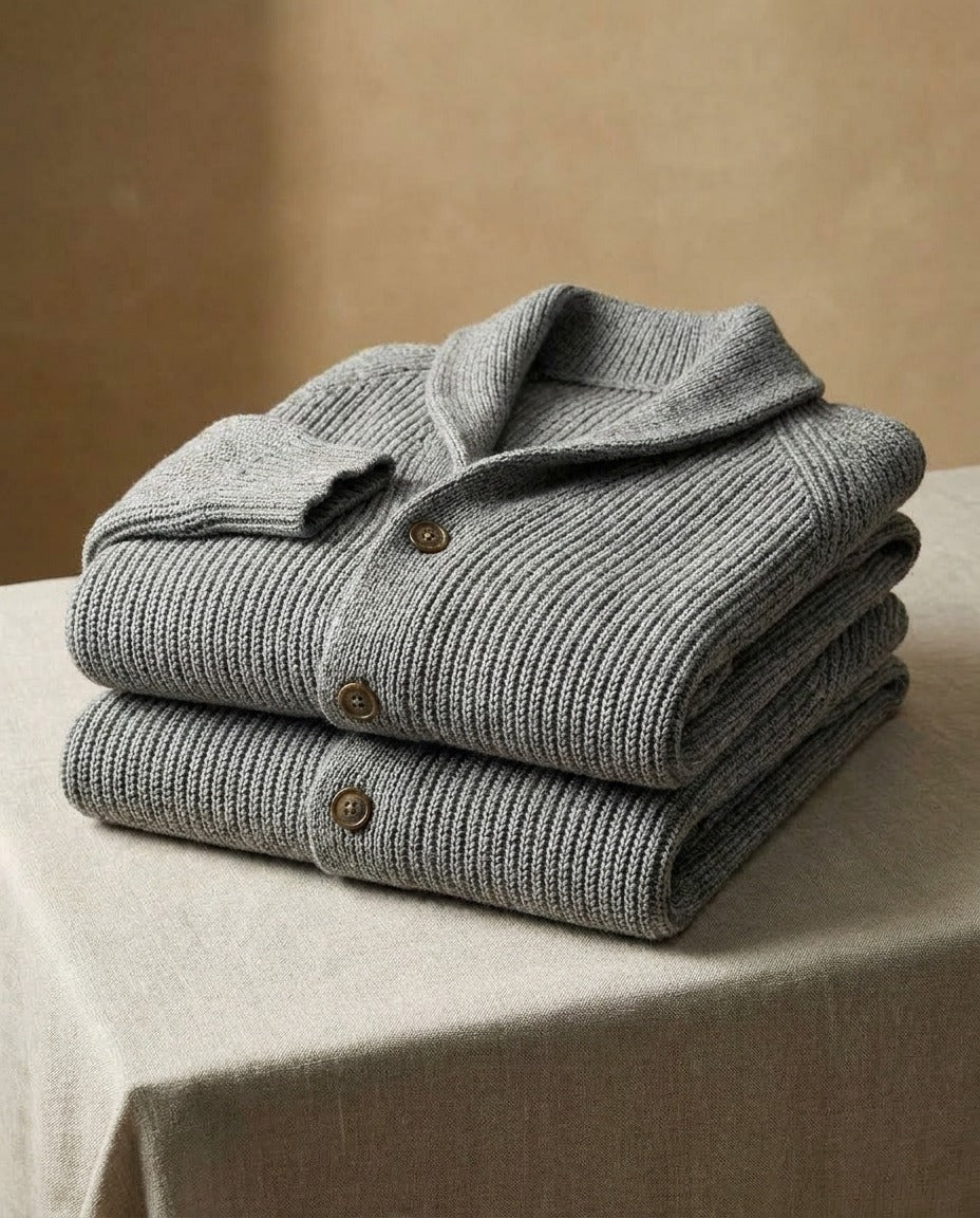 Cardigan homme en maille côtelée à col châle et boutons
