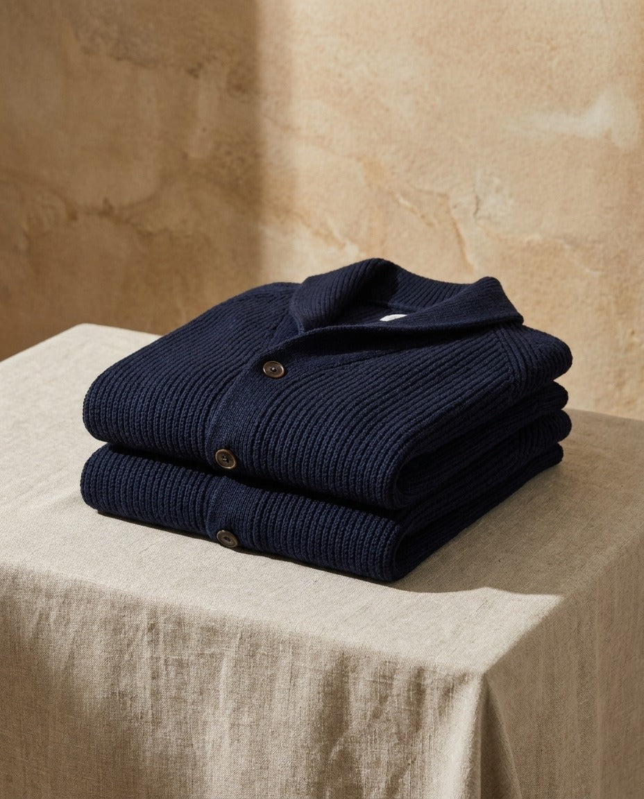 Cardigan homme en maille côtelée à col châle et boutons