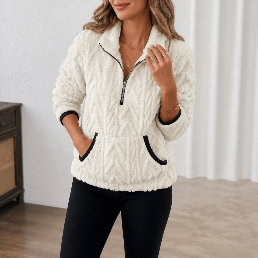Pull polaire femme demi-zip avec poche kangourou