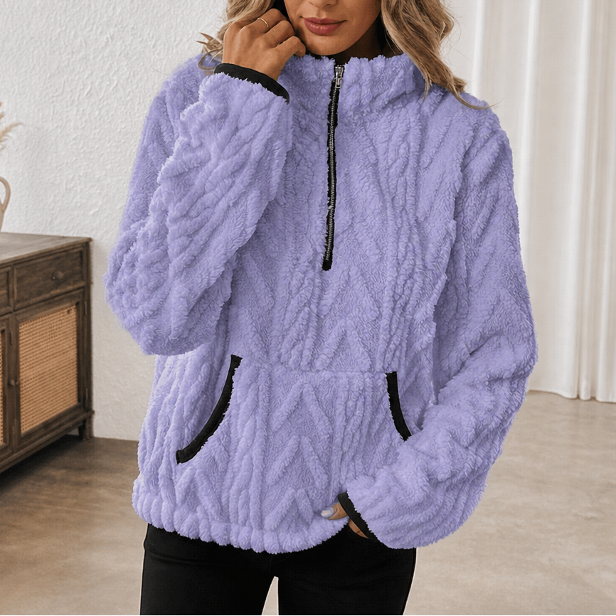 Pull polaire femme demi-zip avec poche kangourou