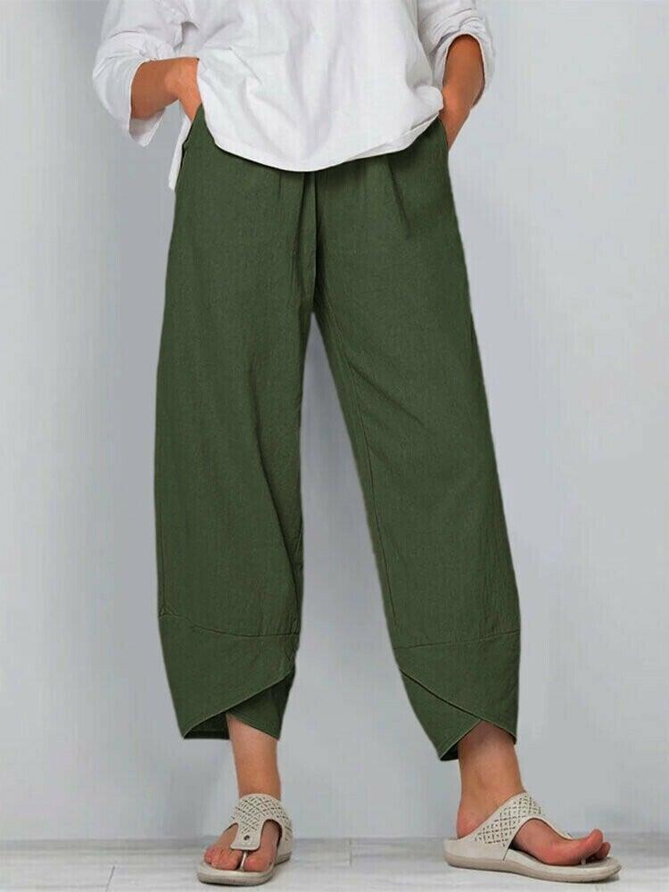 Pantalon Vintage Asymétrique Taille Haute avec Poches