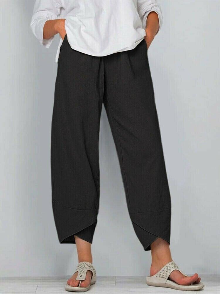 Pantalon Vintage Asymétrique Taille Haute avec Poches