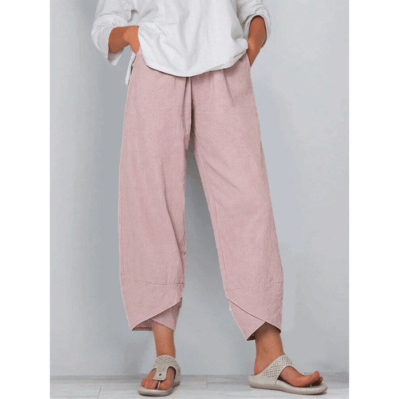 Pantalon Vintage Asymétrique Taille Haute avec Poches