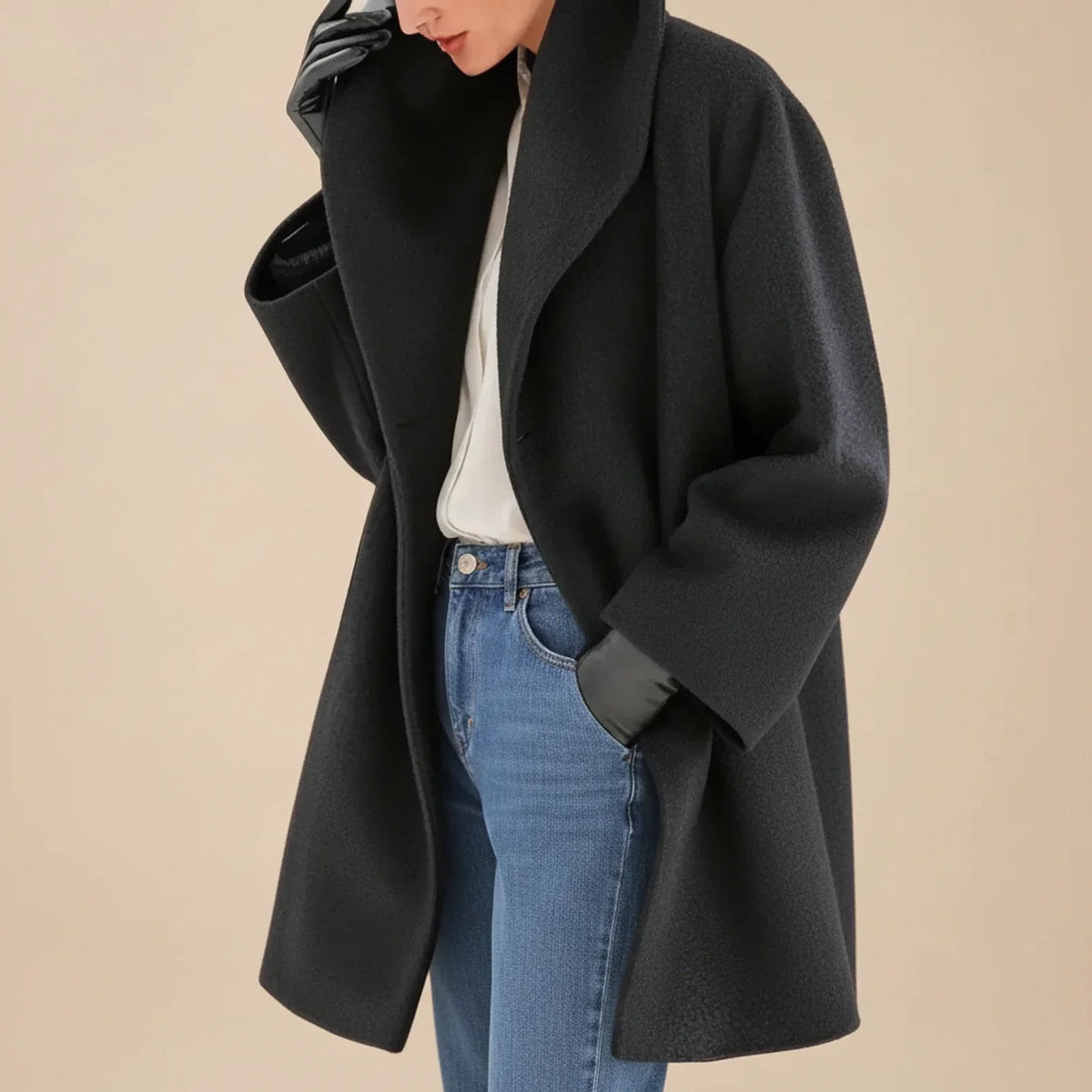 Manteau femme oversize mi-long à large col
