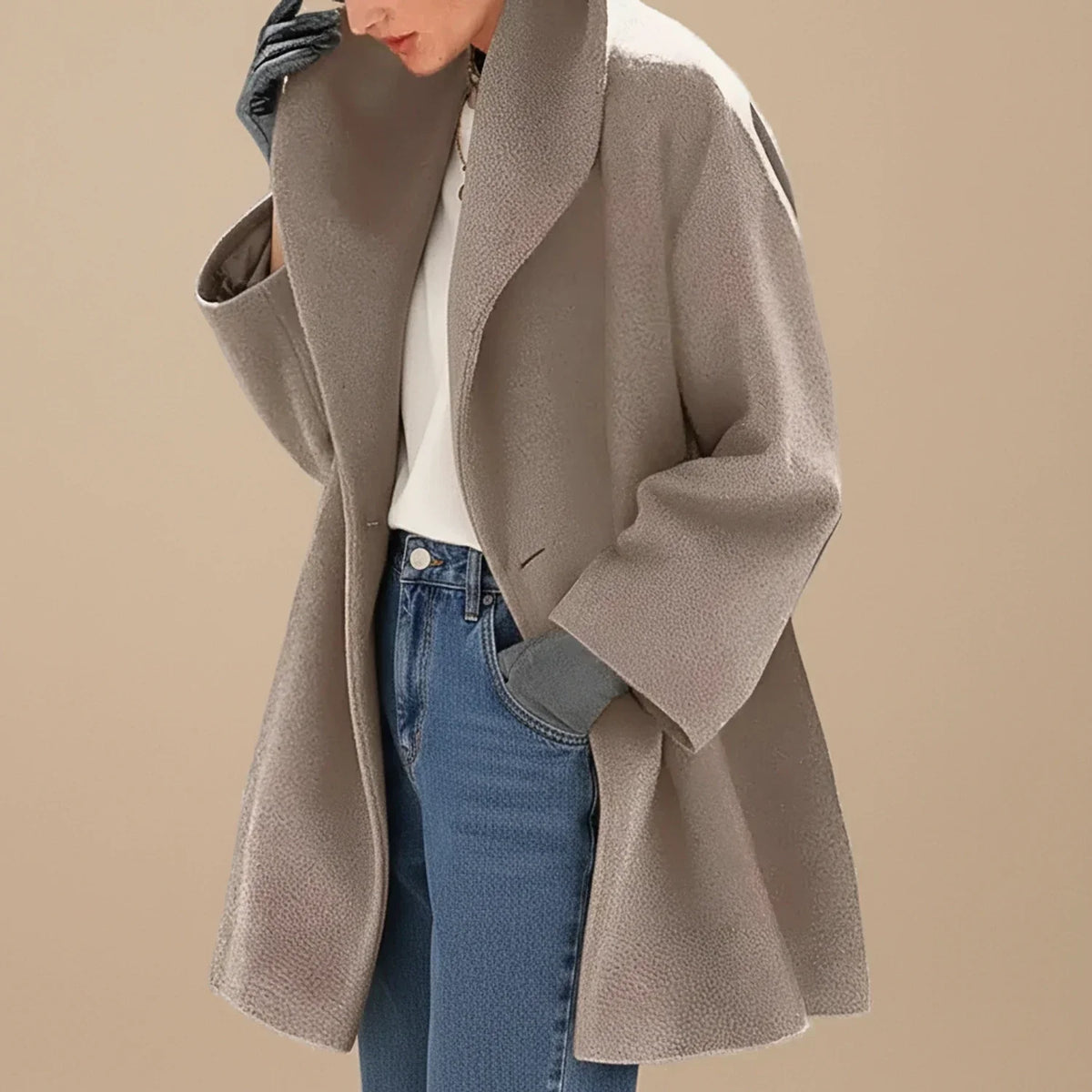 Manteau femme oversize mi-long à large col