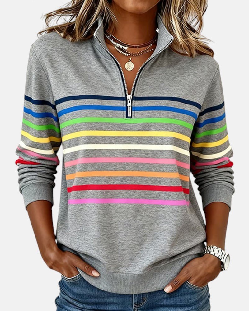 Sweat-shirt femme rayé à demi-zip coupe ample